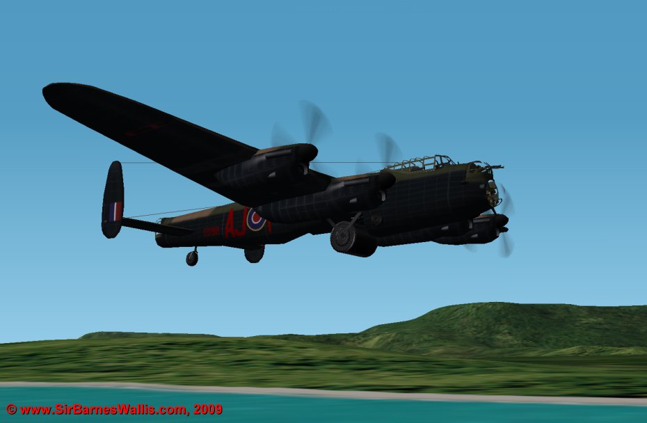 The cylindrical Upkeep mine was held beneath the Lancaster in two V-shaped callipers